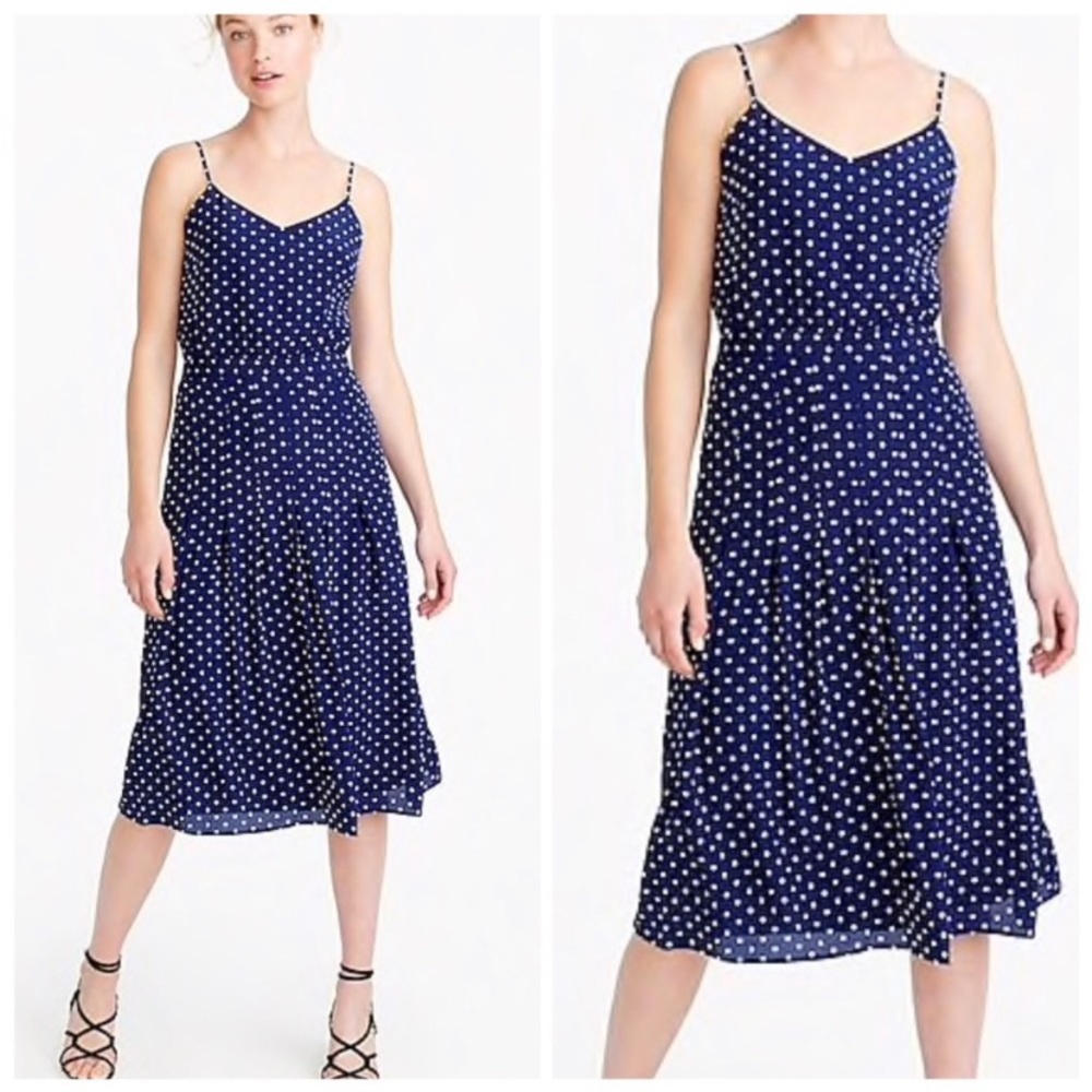 J. Crew Spaghetti Strap Dress In Polka Dot Silk